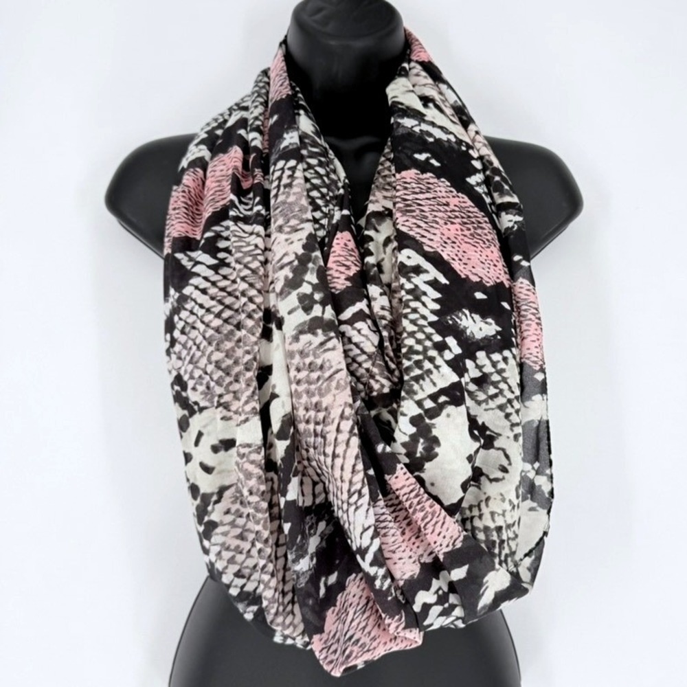 Womens Snakeskin Infinity Scarf Black Pink White Animal Print Lightweight Loop